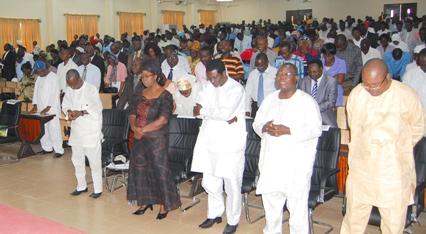 From left, The Vice-Chancellor, Prof. Oluwafemi Olaiya Balogun, his wife, Principal Officers and other members of the University community at the joint prayer session. 