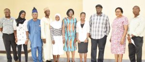 DVC (A), Prof. (Mrs.) Adetoun Amubode (5th from Right), HOD, Pure and Applied Zoology, Prof. Olufemi Sam-Wobo (3rd from Right) and the Head (DPR), Dr. (Mrs.) Linda Onwuka