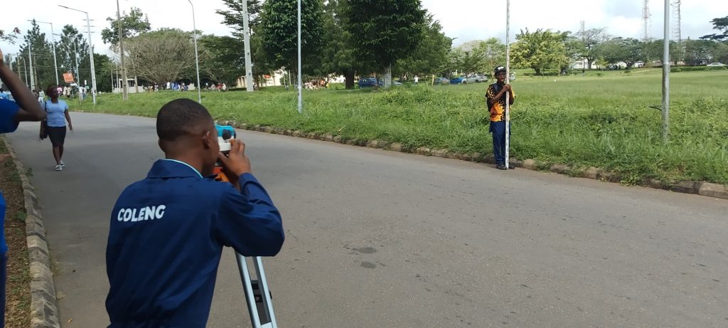 One of the Engineering students conducting a survey exercise at the area around the Postgraduate School Credit: Ridwan Sulaiman