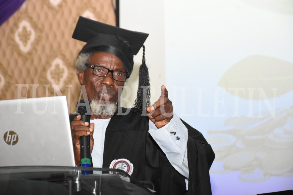 Former FUNAAB VC, Prof. Oluwafemi Olaiya Balogun, while delivering FUMMSA's Inaugural Matriculation Lecture Credit: Gbolahan Lawal