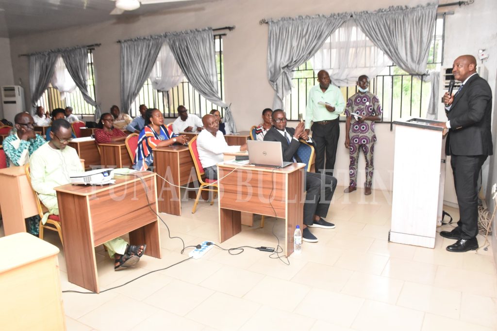 Representative of the Vice-Chancellor and the Deputy Vice-Chancellor, Development, Prof. Olawale Dairo addressing the participants at the Opening Session of the 2025 ADEPTI Training Credit: Gbolahan Lawal