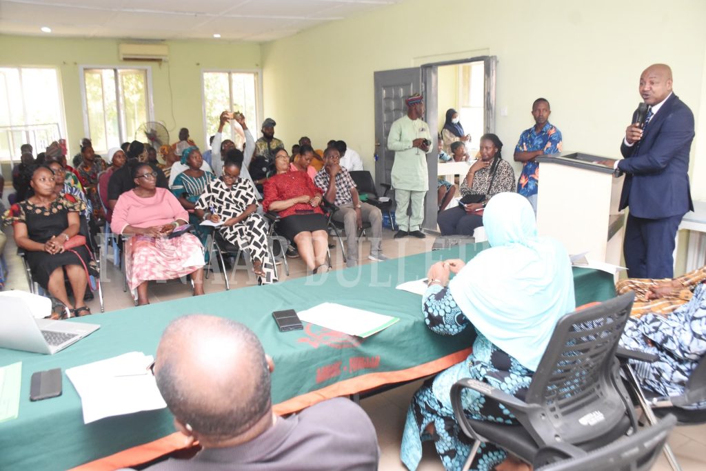 Representative of the Vice-Chancellor and the Deputy Vice-Chancellor (Development), Prof. Olawale Dairo addressing the participants and facilitators during the Opening Session of the Workshop Credit: Gbolahan Lawal