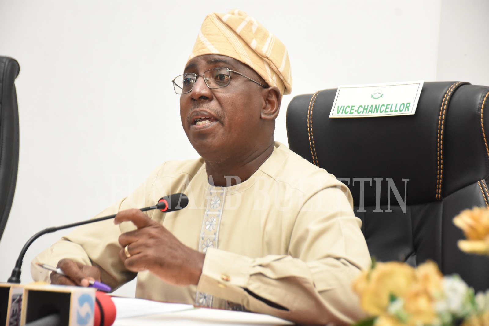 The Vice-Chancellor, Prof. Babatunde Kehinde addressing members of the Press during the 33rd Convocation Ceremony Press Conference Credit: Gbolahan Lawal