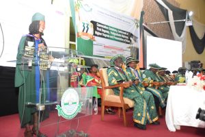 FUNAAB’s Best Graduating Student, Miss Joy Osianor during her Valedictory Address at the 33rd Convocation Ceremony Credit: Gbolahan Lawal
