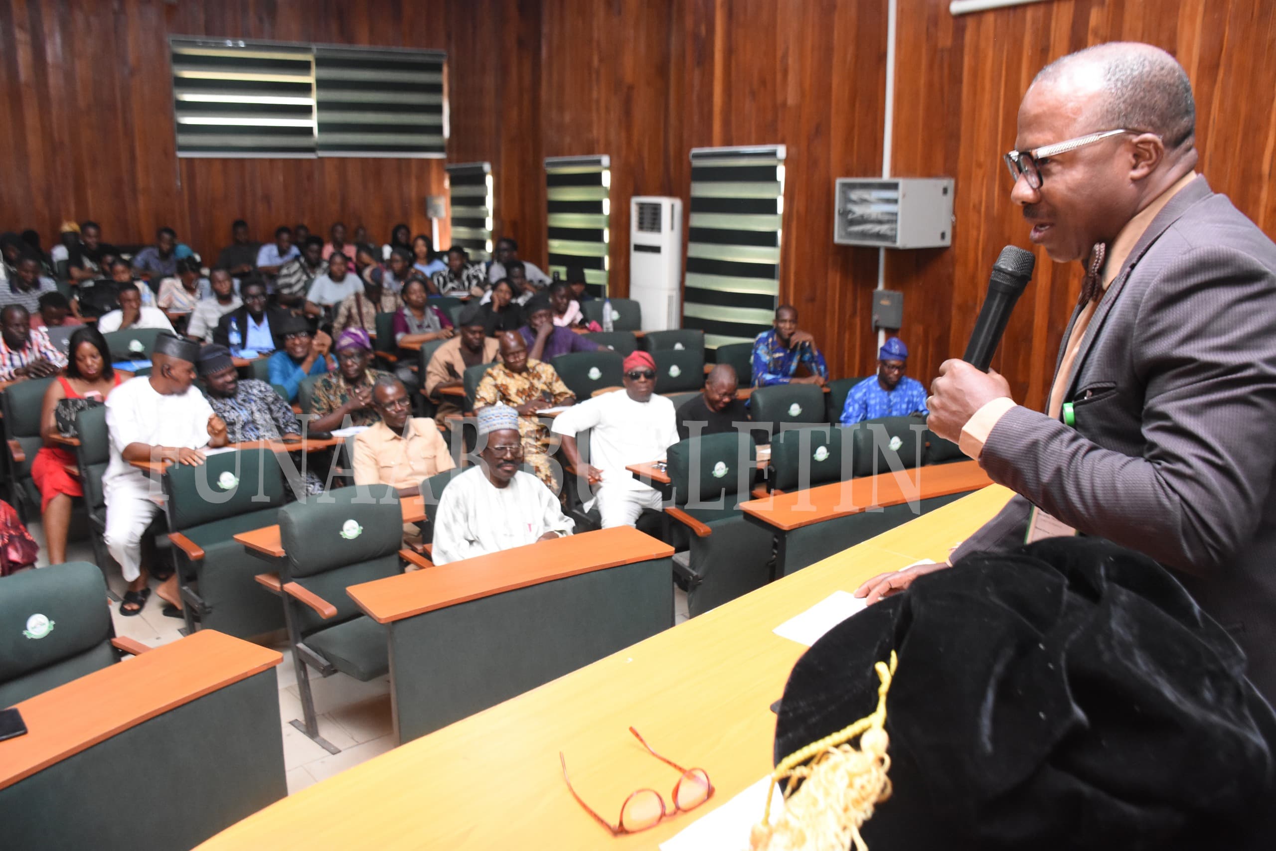 Representative of the Vice-Chancellor and the Deputy Vice-Chancellor, Academic, Prof. Olusegun Idowu addressing the audience at the 2nd COLERM Leadership Lecture Series Credit: Gbolahan Lawal
