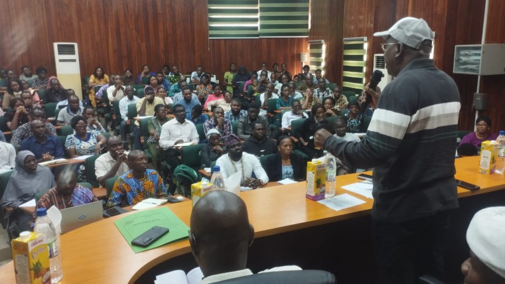 The Vice-Chancellor, Prof. Babatunde Kehinde addressing the newly employed Academic staff at the workshop Credit: Emeka Oluka