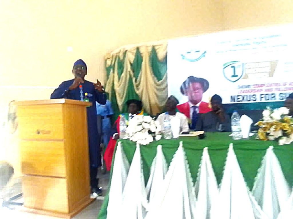 The Vice-Chancellor, Prof. Babatunde Kehinde addressing guests at the maiden COLPLANT Lecture series Credit: Femi Dansu