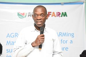 Representative of the Team Lead, AGRECOFARM FUNAAB, Prof. Oladapo Fasae, while the delivering the Team Lead's speech Credit: Gbolahan Lawal