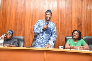 Representative of the Vice-Chancellor and the Dean, PG School, Prof. Olusiji Sowande addressing the SERVICOM Marshals and Brigades at the Inauguration Ceremony Credit: Gbolahan Lawal