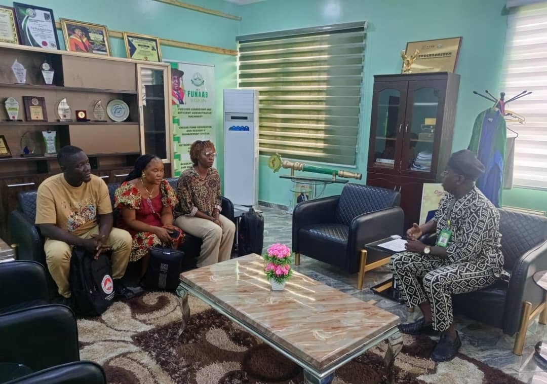 The Vice-Chancellor, Prof. Babatunde Kehinde welcoming the Liberian scholars to FUNAAB, officially