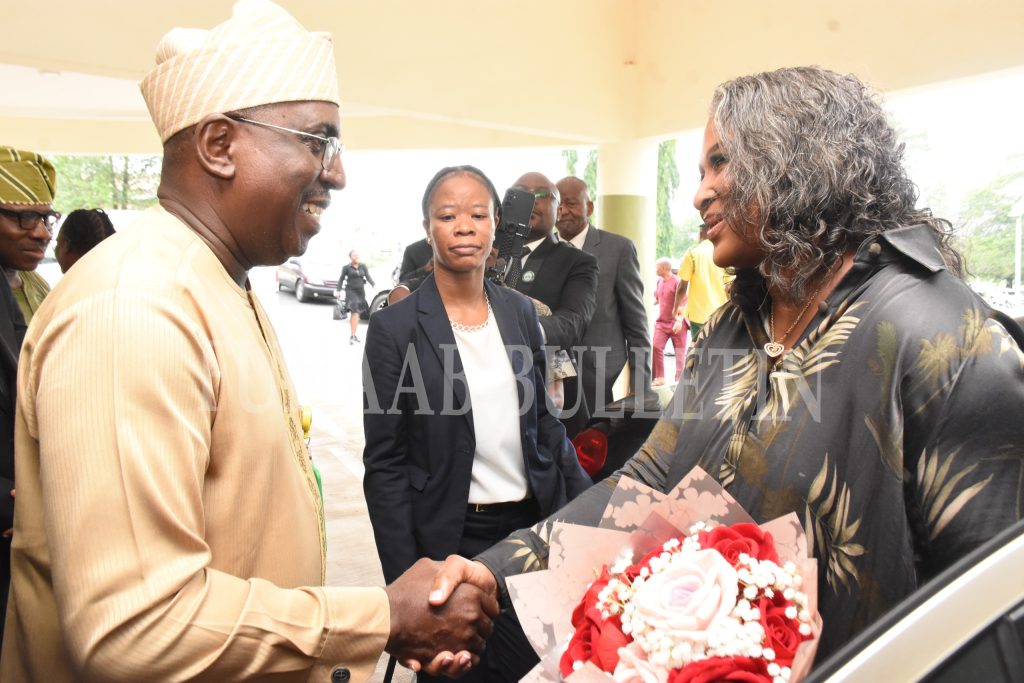 The Vice-Chancellor, Prof. Babatunde Kehinde welcoming the 3rd First Lady of the Republic of Namibia, Madame Monica Hage Geingos to FUNAAB Credit: Gbolahan Lawal