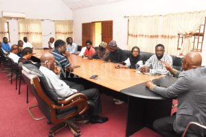 Ag. Head, DPR, Mr. Olasunkanmi Olajide addressing the leadership of the SUG led by Com. Oluwatimileyin Soga during the meeting Credit: Gbolahan Lawal