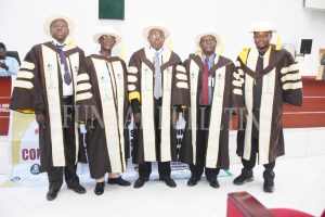 The Vice-Chancellor, Prof. Babatunde Kehinde (Middle), with the other newly inducted Fellows, during the Opening Ceremony of the 10th Annual Conference of ASSN Credit: Gbolahan Lawal